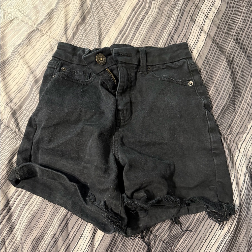 American Eagle Outfitters Black Frayed Hem High-Rise Jean Shorts